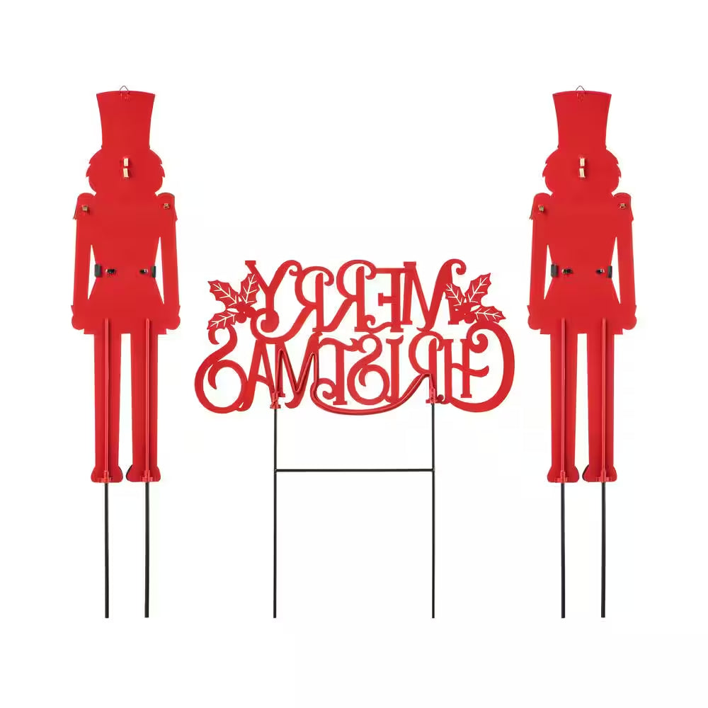 32 In. H Metal Nutcracker Christmas Yard Decor MERRY CHRISTMAS Yard Stake (Set of 3)