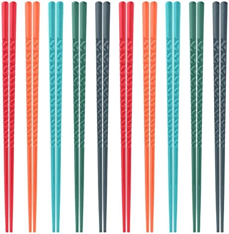 10 Pairs Chopsticks Reusable - 9.5 Inch Fiberglass Chopsticks, Japanese Style Non-Slip Chop Sticks Pack, Multicolor