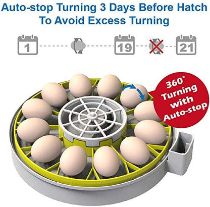 12 Egg Incubator with Humidity Display, Egg Candler, Automatic Egg Turner, for Hatching Chickens