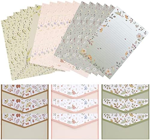 27 PCS Stationary Writing Paper with Envelopes Set Cute Vintage Floral Letter Writing and Stationery Paper Envelopes（18 Sheets with 9 Envelopes）