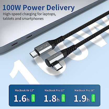 100W USB C to USB C Charger Cable, USBC to USBC Cable (2-Pack 5ft), Type C to Type C Fast Charging Right Angle for MacBook 13 15 M1 M2, iPad Pro 12.9/11/Air/Mini 6, iPhone 15 Pro max, Samsung S24 S23
