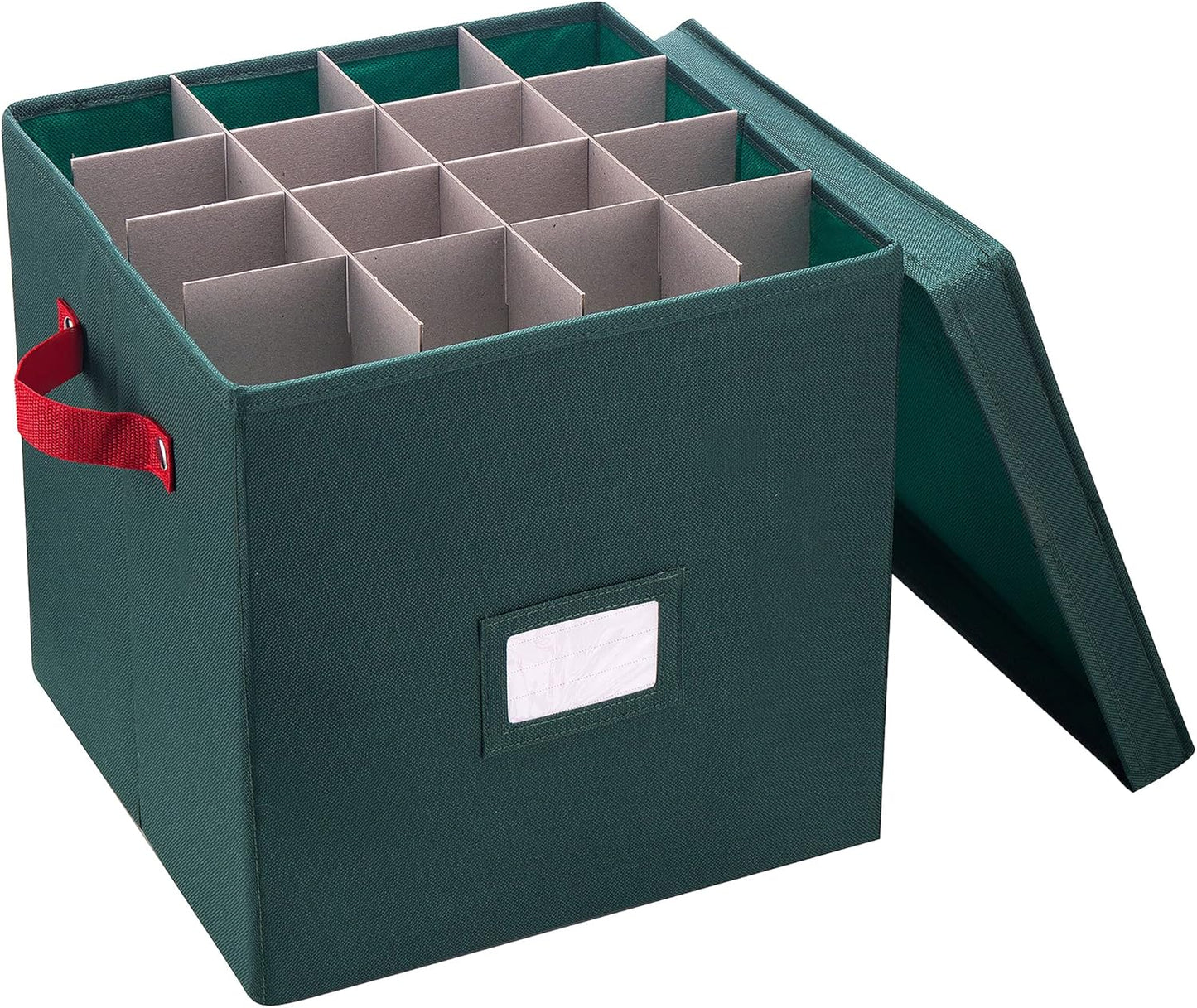 Storage Ornament Box - Holiday Organizer Cube with 64 Individual Compartments and Adjustable Dividers - for Christmas Decorations by (Green)
