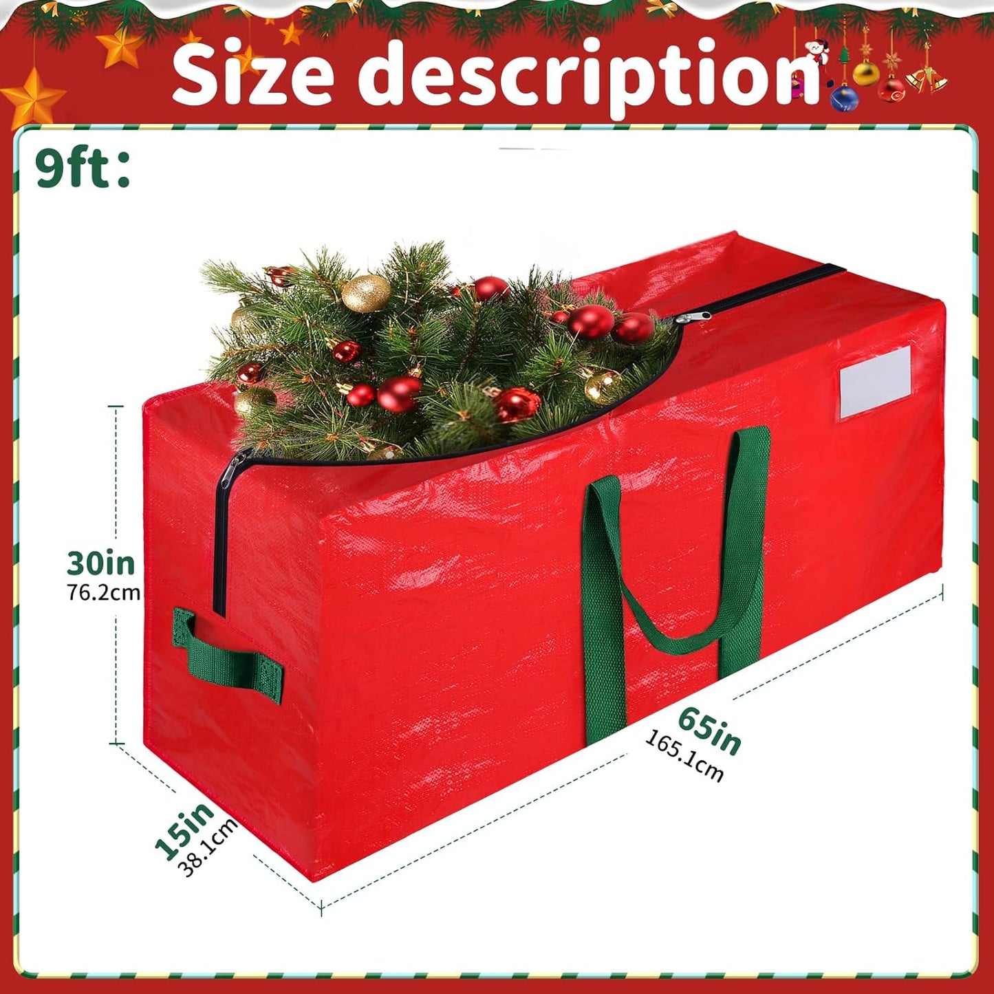 Christmas Tree Storage Bag, Fits 9 Ft Holiday Xmas Artificial Tall Disassembled Tree, Waterproof Christmas Tree Bag with Durable Reinforced Handles & Dual Zipper, Labeling Card Slot, Red