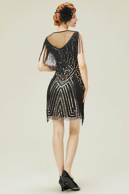 BABEYOND 1920S Gatsby Dress Long Fringe Flapper Dress Roaring 20S Sequins Beaded Dress Vintage Art Deco Dress