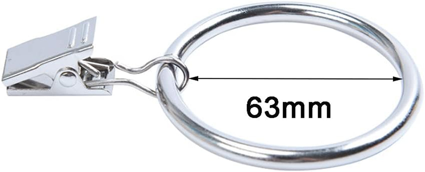30-Pack Durable Iron Curtain Rings with Clips, 2.5-Inch Diameter, Rustproof Decorative Drapery Hooks - Vintage Silver Finish