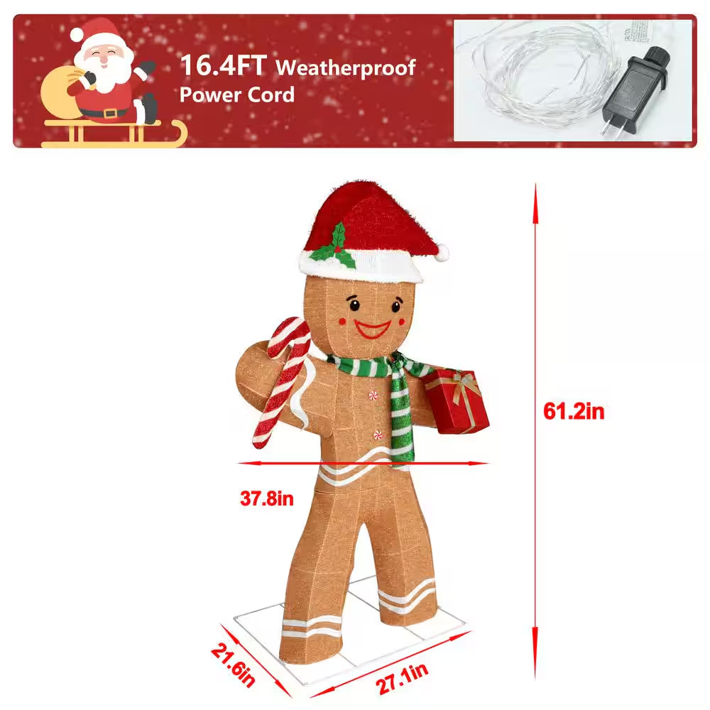 5 Ft. Gingerbread Man Outdoor Christmas Holiday Yard Decoration Warm White LED