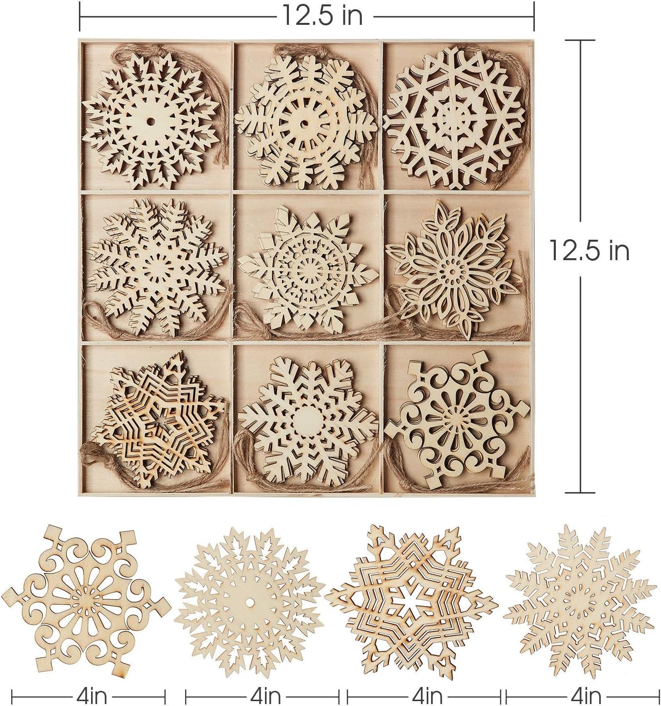 27Pcs Wooden Snowflakes Shaped Embellishments Hanging Ornaments for Christmas Decoration