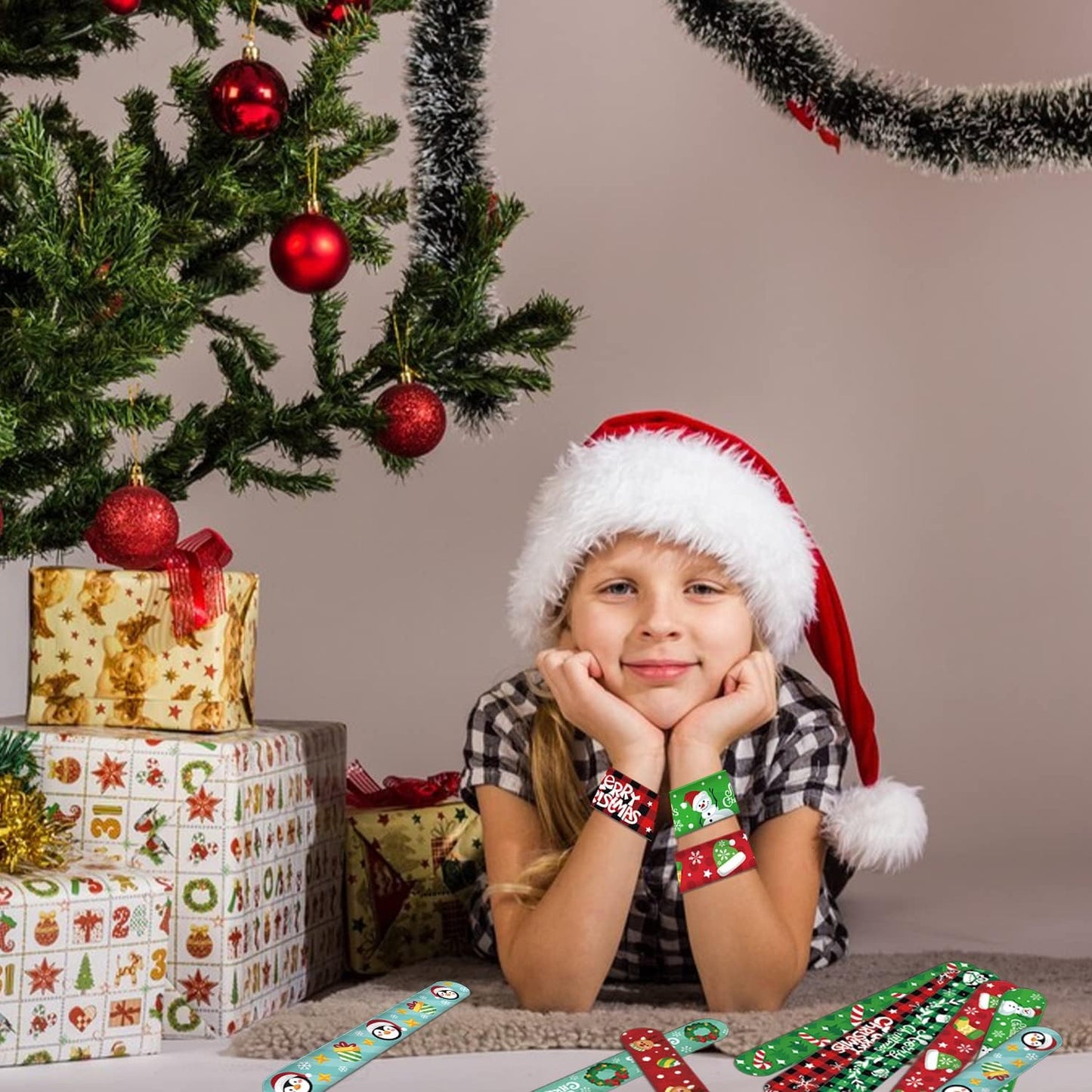 48Pcs Christmas Slap Bracelets,Xmas Slap Wristbands Assorted Christmas Theme Pattern Snap Wristbands for Kids Christmas Party Favors Gift Bag Filler