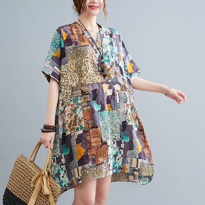 New Plus Size Cover Up Short Sleeve Abstract Print Dress