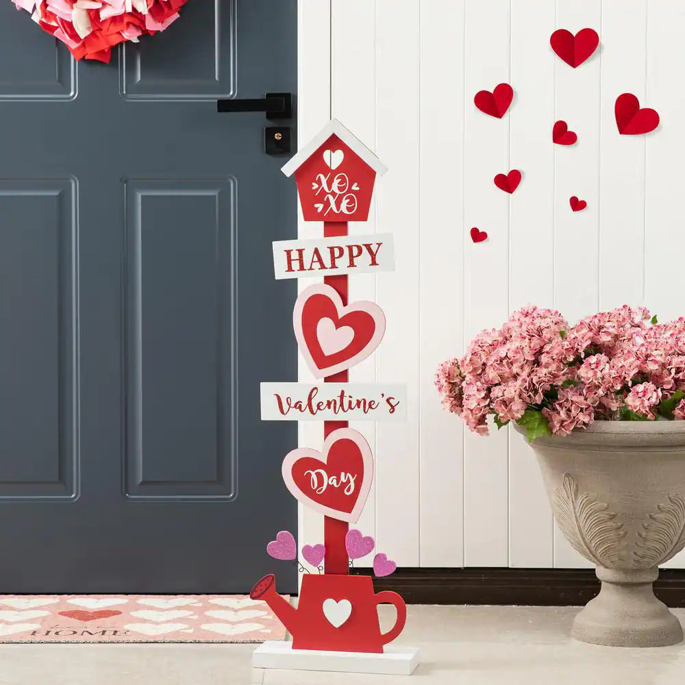 35.75 In.H Valentine'S Wooden Heart and Love House Porch Decor(Kd)