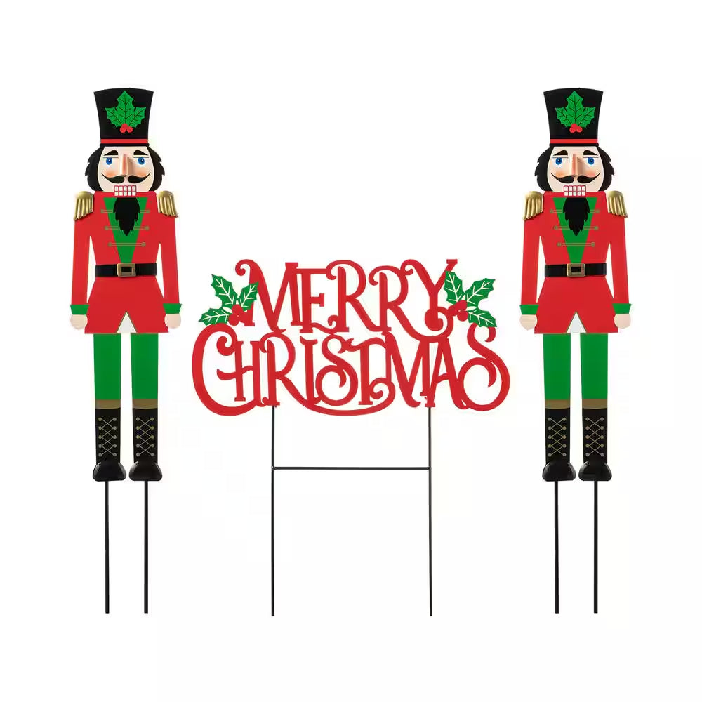 32 In. H Metal Nutcracker Christmas Yard Decor MERRY CHRISTMAS Yard Stake (Set of 3)