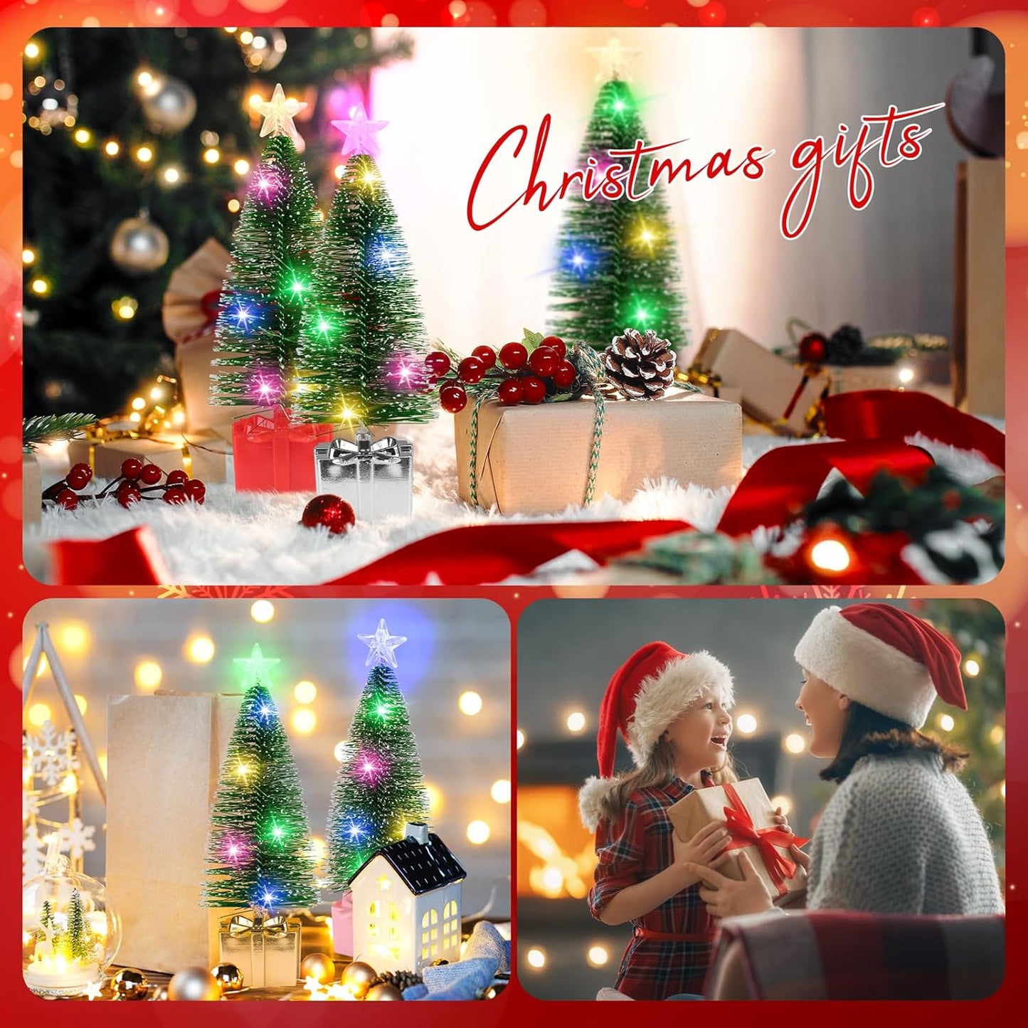 Mini Christmas Tree with Lights, 4 Pack Tabletop Christmas Tree with LED Lights for Indoor Christmas Decorations Holiday Party Ornagment, Christmas Centerpieces for Tables (4)