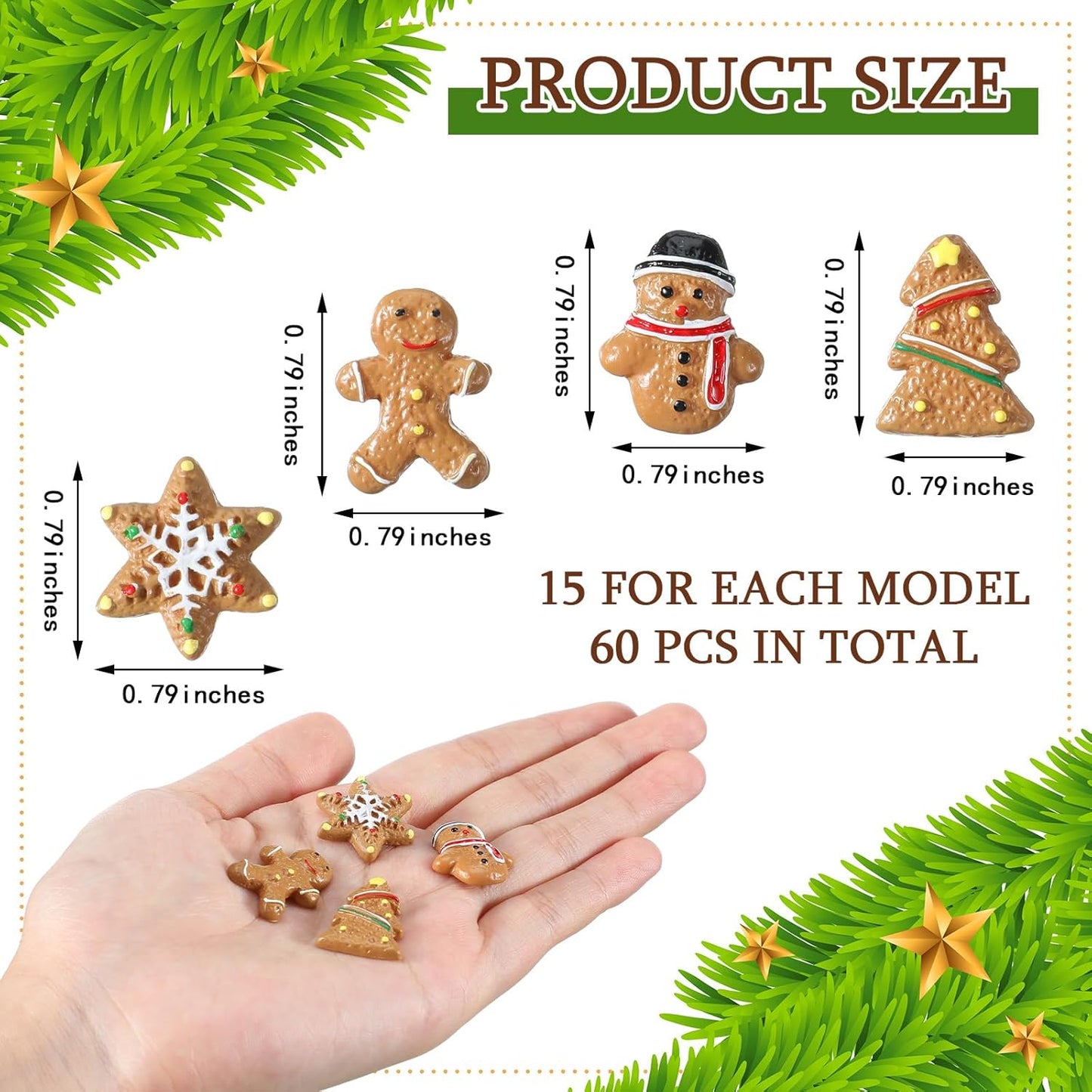 60 Pcs Christmas Miniatures for Crafts Gingerbread Man Christmas Decorations Miniature Christmas Figurines Mini Resin Gingerbread for DIY Crafts Flatback Embellishment(Lovely)