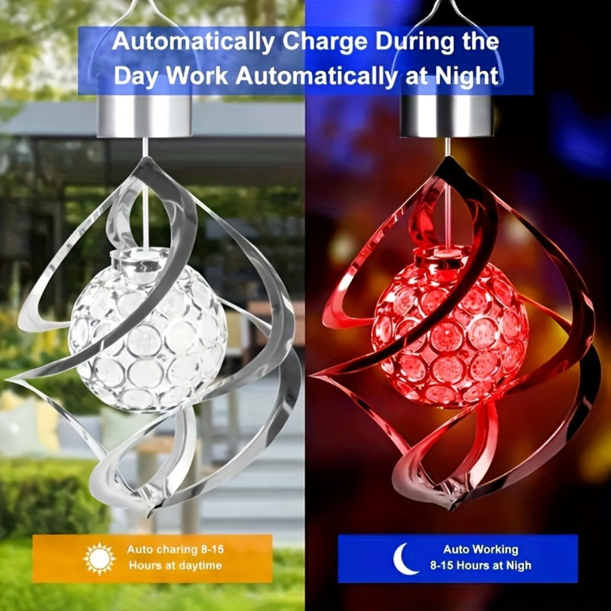 Wind Spinner Solar Light, LED Wind Chimes, Outdoor Decor Changing Color Ball Wind Chimes Solar Hanging Lantern for Home Garden Outdoor Decoration