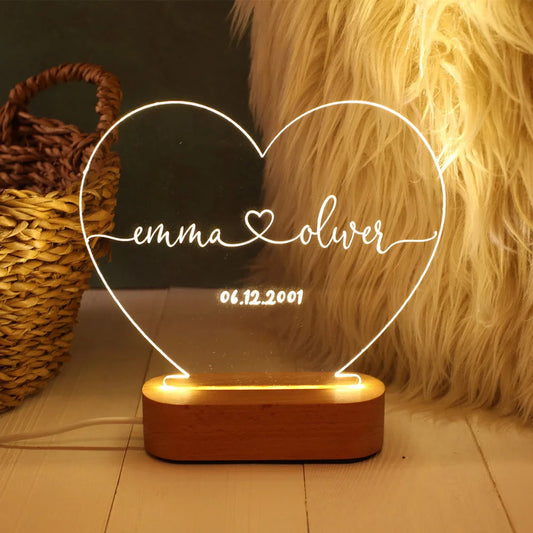 Custom Night Light As Valentines Day Anniversary Romantic For Bedroom Night Lamp Couple For Him Names And Date Engagement Gift