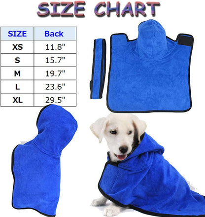Bonaweite Microfiber Dog Bathrobe, Quick Drying Pet Bath Robe, Pets Super Absorbent Towel for Dogs and Cats, Machine Washable-Blue