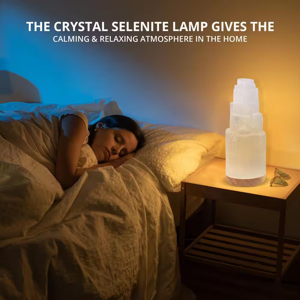 Selenite Crystal Healing and Calming Effects, High Spiritual Gift, Yoga and Meditation, 20 Cm Lamp with Wooden Base