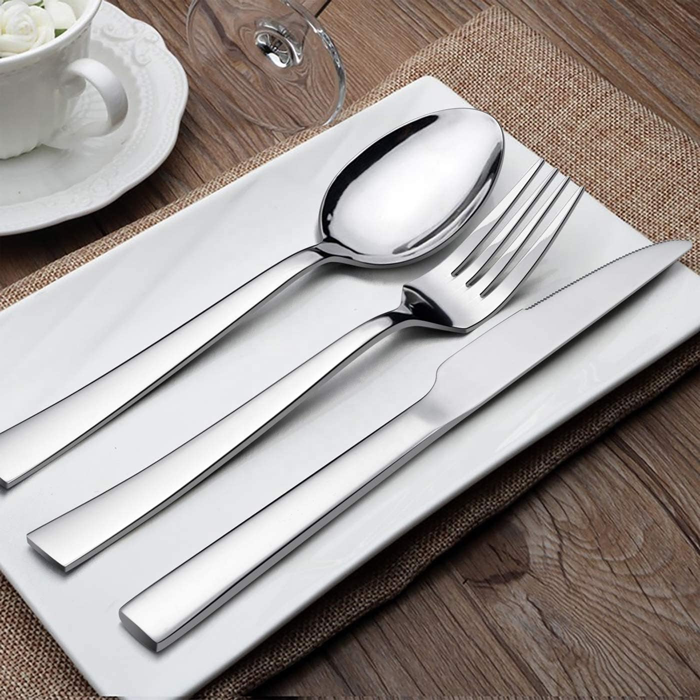 Silverware Set for 6, 30-Piece Stainless Steel Flatware Cutlery Set, Square Edge Kitchen Utensil Include Knives/Forks/Spoons, Tableware for Home/Hotel, Mirror Polished Dishwasher Safe