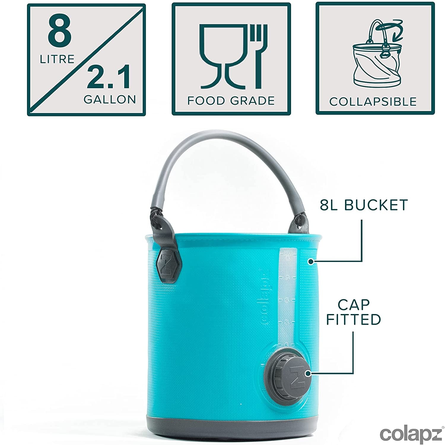 Colapz 2-In-1 Collapsible Camping Water Container with Spigot - 2 Gallon Portable Bucket & Camping Water Jug with Spout - Sports Water Jug - RV Bucket - Water Jug Dispenser - Camping Essentials