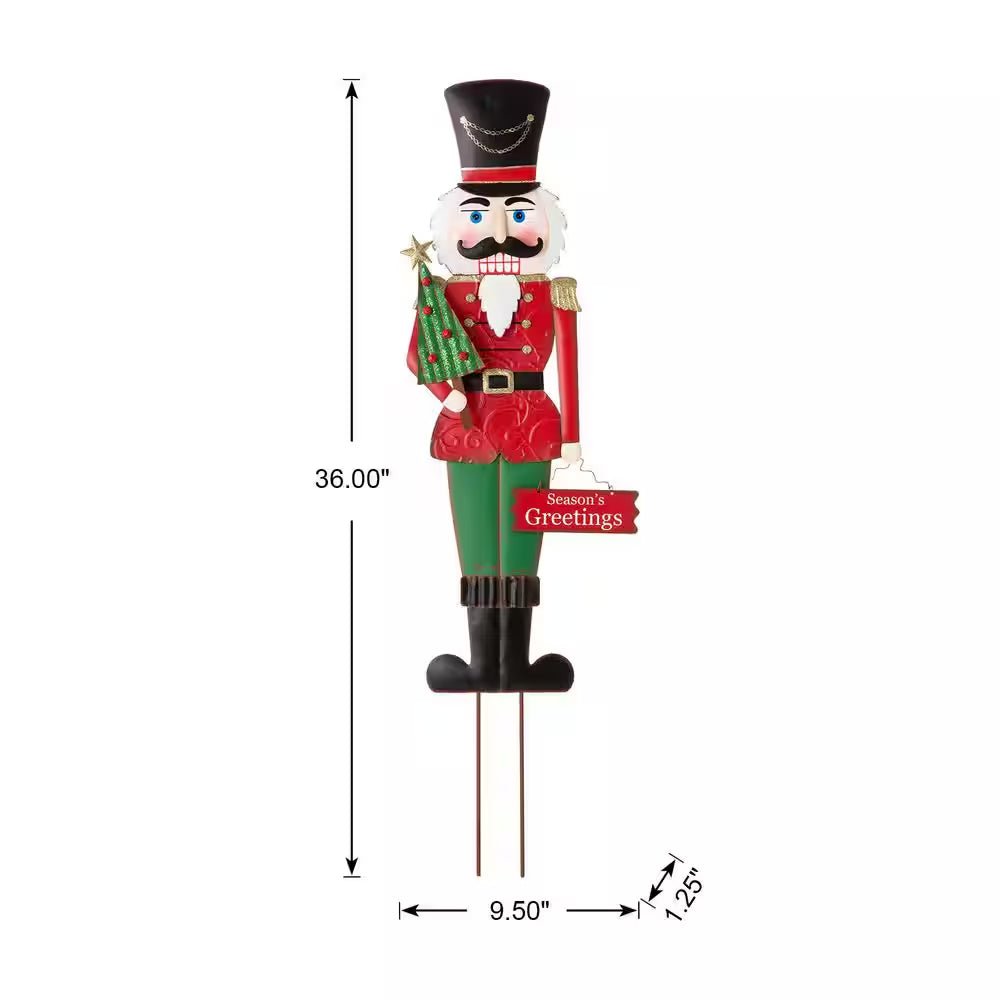 36 In. H Metal Nutcracker Yardstake or Standing Decor or Wall Decor (KD, 3 Function)