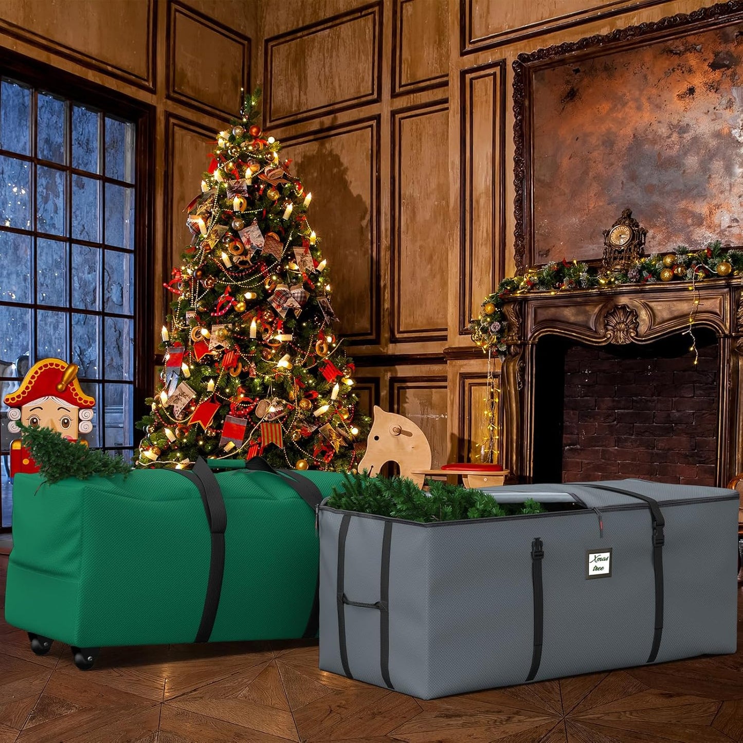 Christmas Tree Storage Bag 9Ft, Christmas Tree Bag with Adjustable Straps Fits Artificial Tree, Christmas Tree Storage Box 600D Waterproof Oxford Extra Large Heavy Duty, Dual Zippers