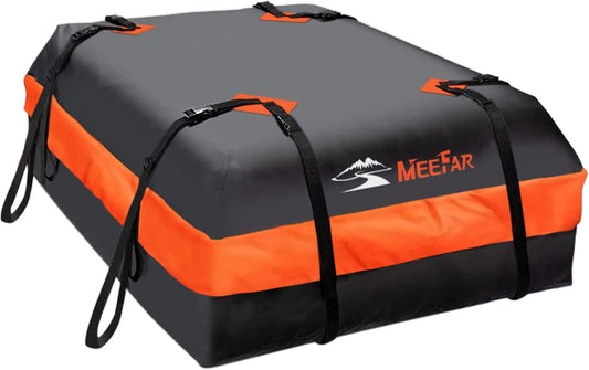 Meefar Car Roof Bag XBEEK Rooftop Top Cargo Carrier Bag Waterproof 15 Cubic Feet for All Cars With/Without Rack, Includes Anti-Slip Mat, 8 Reinforced Straps, 6 Door Hooks, Luggage Lock
