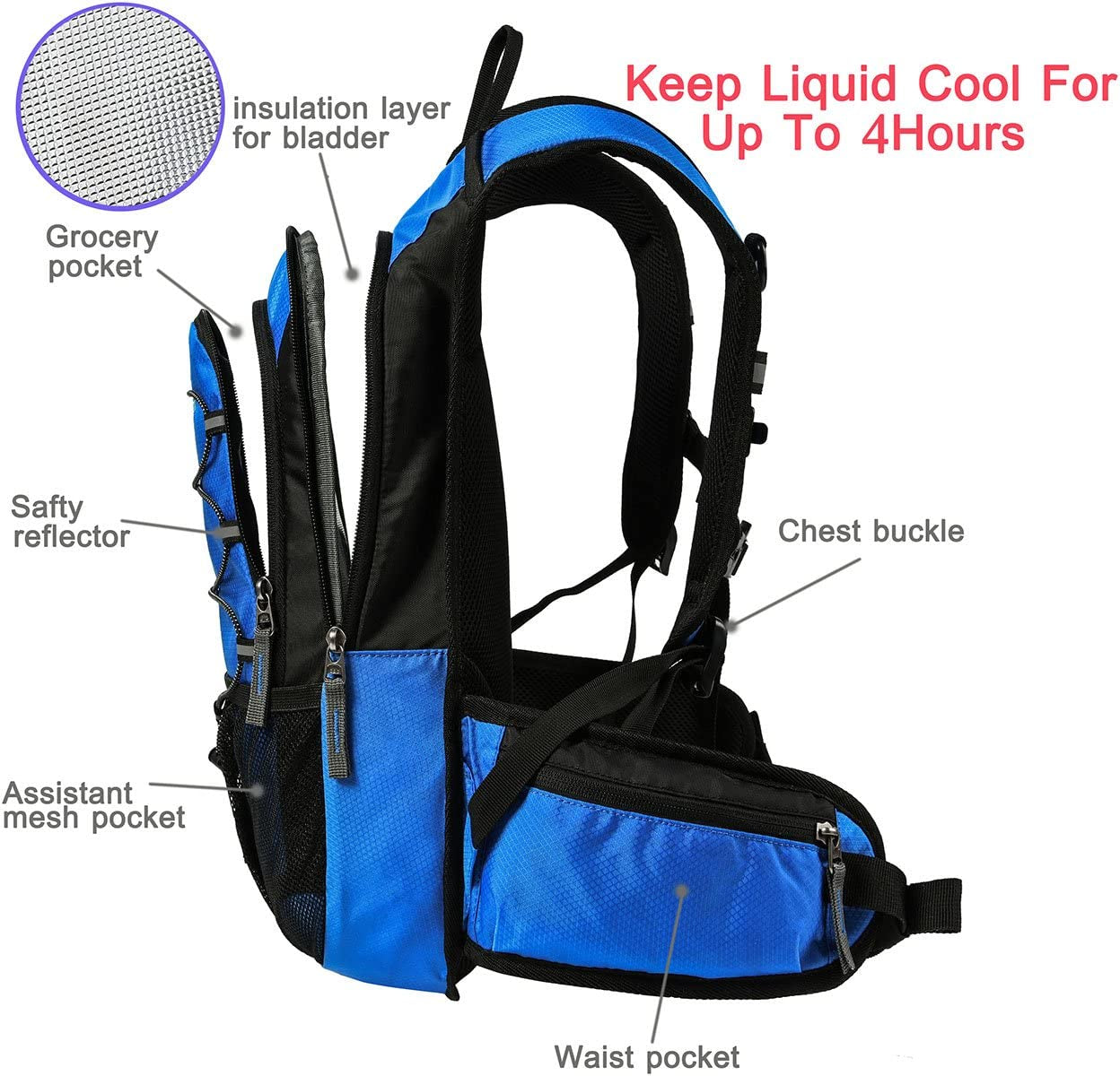 Insulated Hydration Backpack Pack with 2L BPA Free Bladder - Keeps Liquid Cool up to 5 Hours – for Running, Hiking, Cycling, Camping