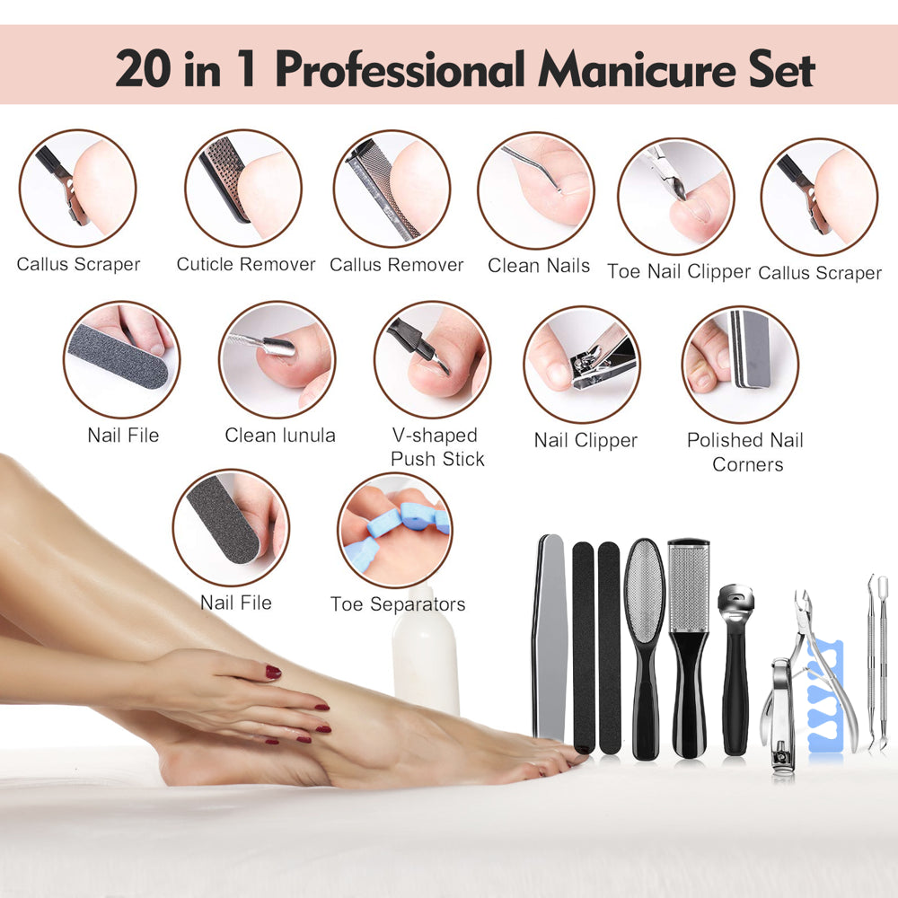 Nail Kit,20 in 1 Pedicure Kit Tools,Foot Spa Foot Scrubber,Callus Remover for Feet,Cuticle Remover Manicure Set,Toe Nail Clippers,Foot File for Foot Care,Foot Scrub,Nail Care Skin Care Tools