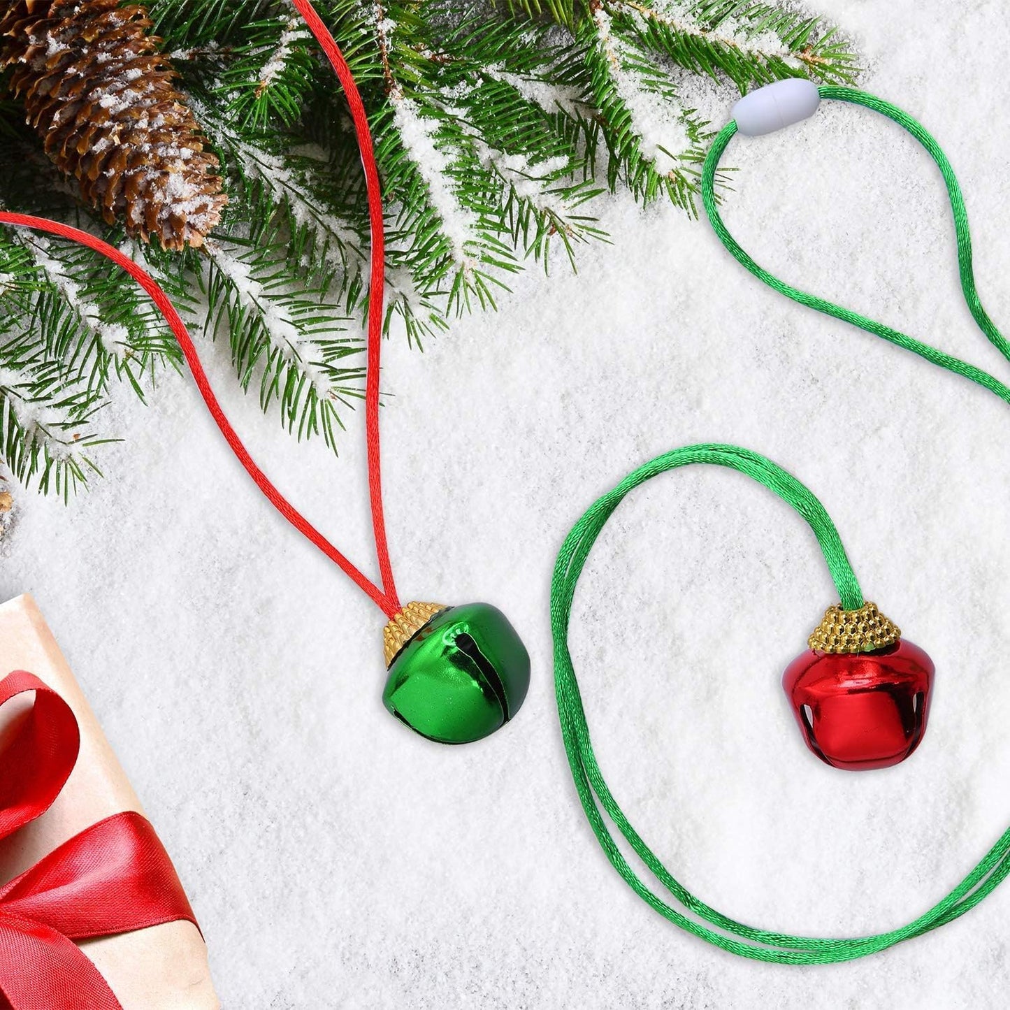 24 Pieces Christmas Jingle Bell Necklaces Christmas Decoration Bell Necklaces with Connect Ribbons for Christmas Supplies