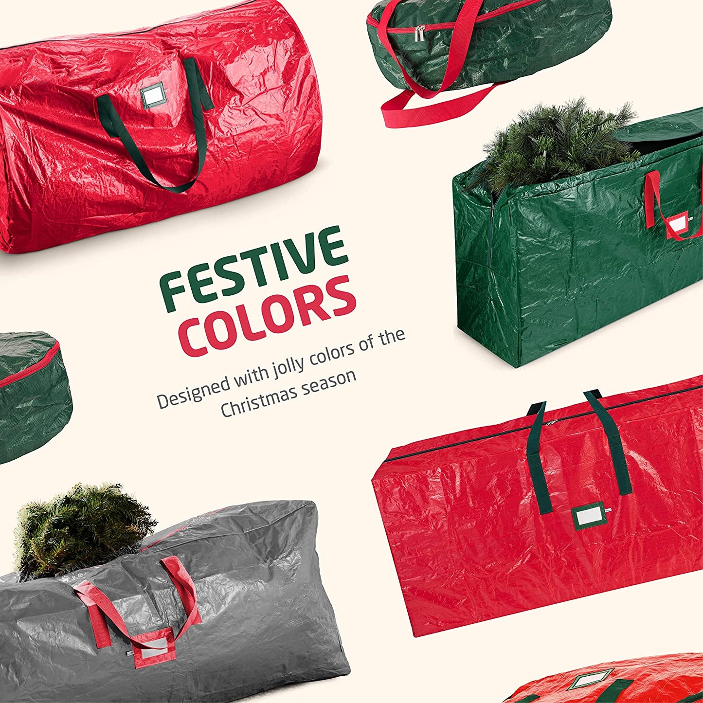 Christmas Tree Storage Bag 7.5 Ft - Rolling Christmas Tree Storage Box - Plastic, Durable Handles and Wheels - Medium Christmas Tree Bag - Red