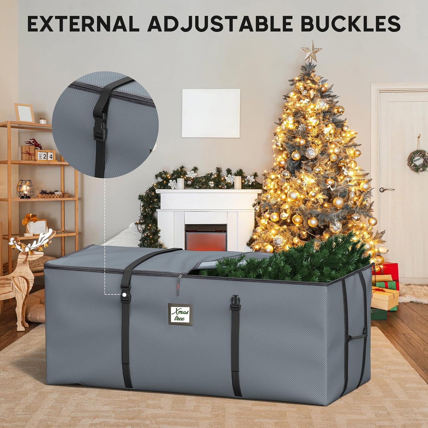 Christmas Tree Storage Bag 9Ft, Christmas Tree Bag with Adjustable Straps Fits Artificial Tree, Christmas Tree Storage Box 600D Waterproof Oxford Extra Large Heavy Duty, Dual Zippers