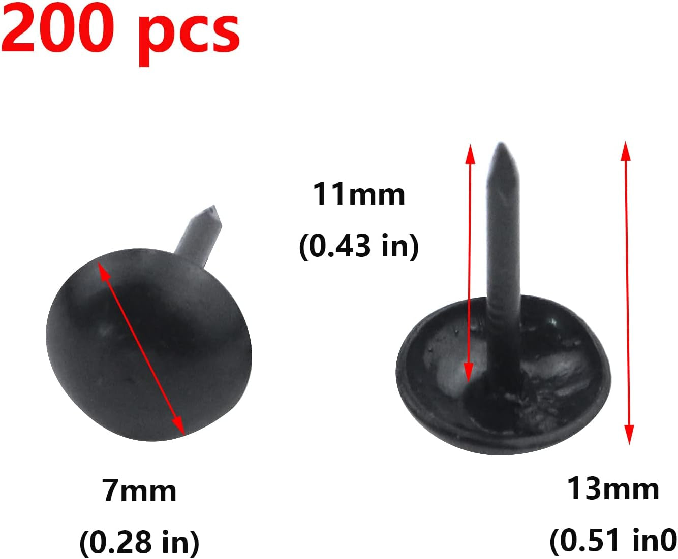 200-Pack 2/7" X 1/2" Household Upholstery Nails/Tacks Decorative Metal round Head Furniture Nails Pins, Black