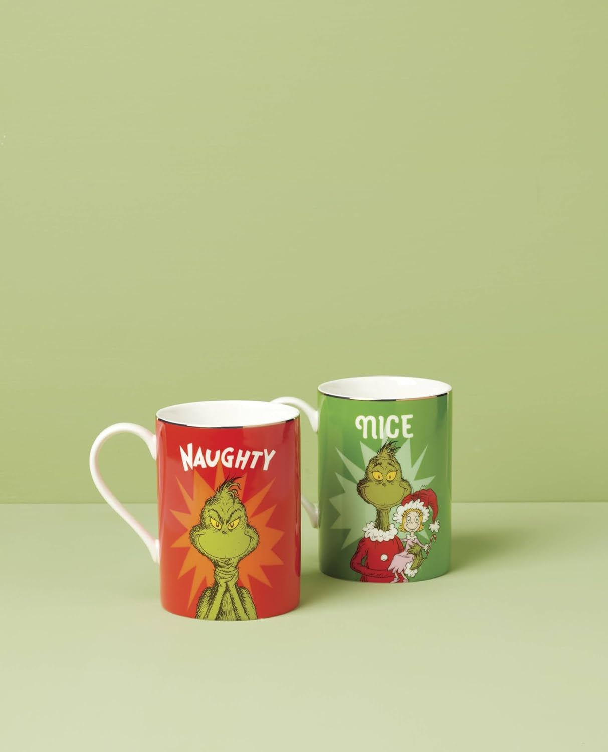 Merry Grinchmas Naughty & Nice Mug Set, 2 Count, Green