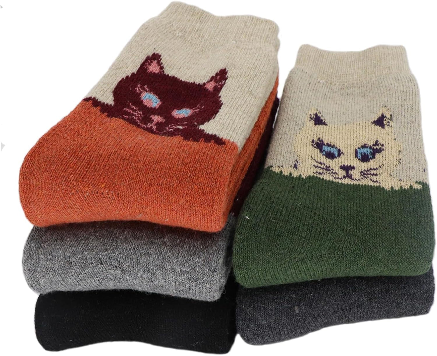 5Pack Womens Warm Wool Soft Cozy Crew Socks Cute Animal Owl Cat Design Sock for Fall Winter Christmas Gifts Size 5-9