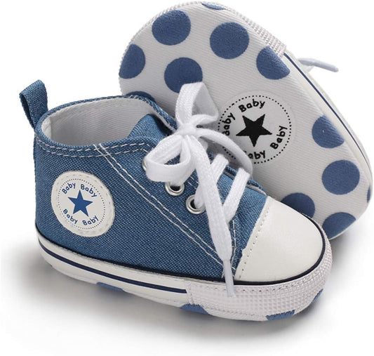 KIDSUN Unisex Baby Boys Girls High Top Sneaker Soft Anti-Slip Sole Newborn Infant First Walkers Canvas Denim Shoes