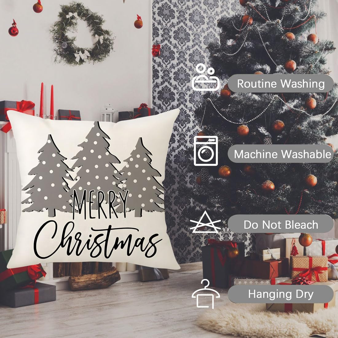 Christmas Pillow Covers 18X18 Set of 4 Christmas Decorations Snowman Deer Christmas Tree Winter Holiday Decor Throw Cushion Case for Home Couch