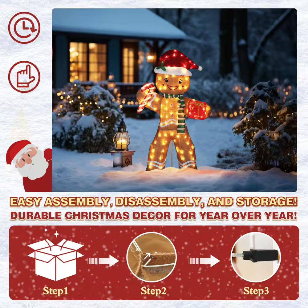 5 Ft. Gingerbread Man Outdoor Christmas Holiday Yard Decoration Warm White LED
