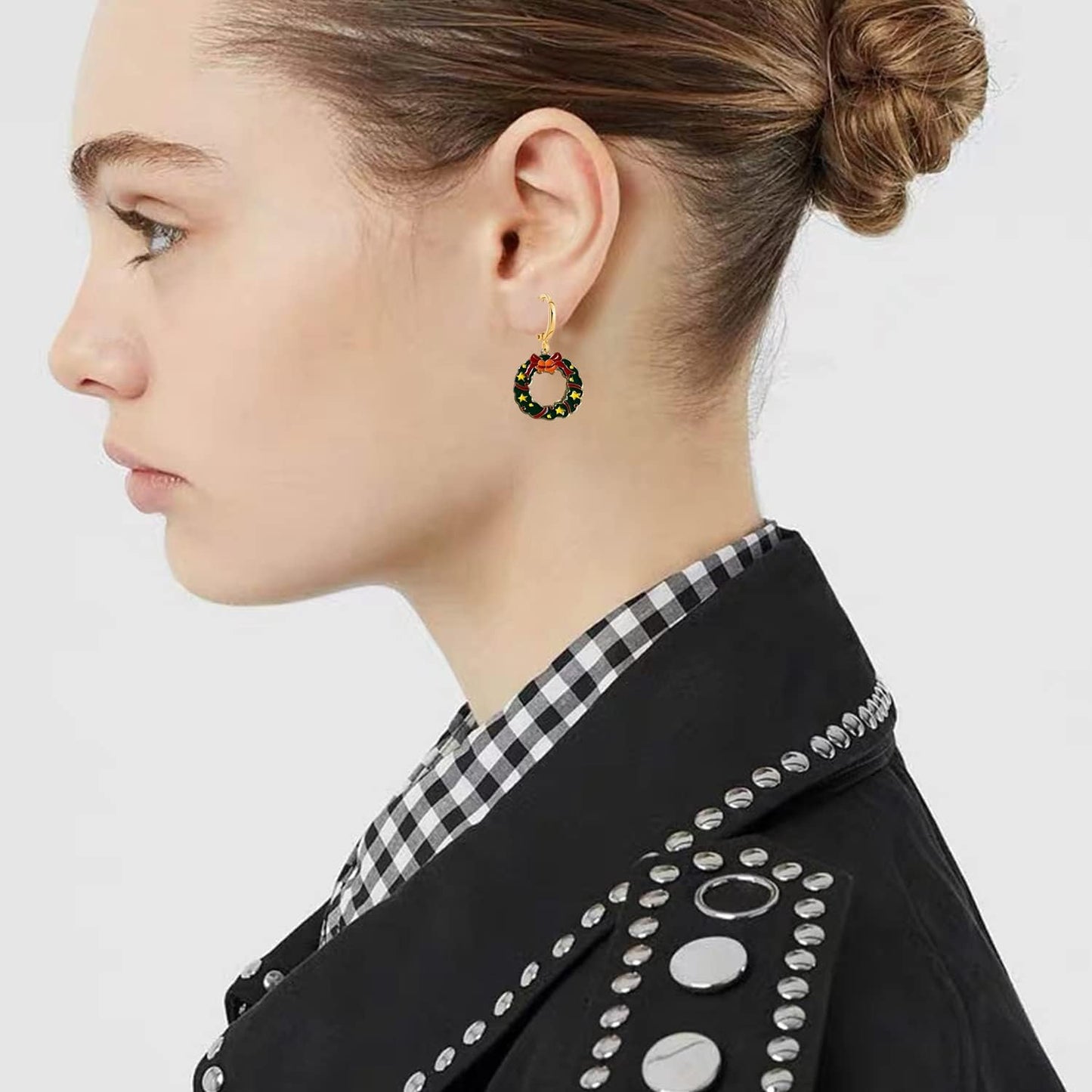 10 Pairs Christmas Hoop Huggie Earrings for Women Christmas Stud Earrings Christmas Trees Bells Snowflakes Earrings for Thanksgiving Xmas Holiday Jewelry