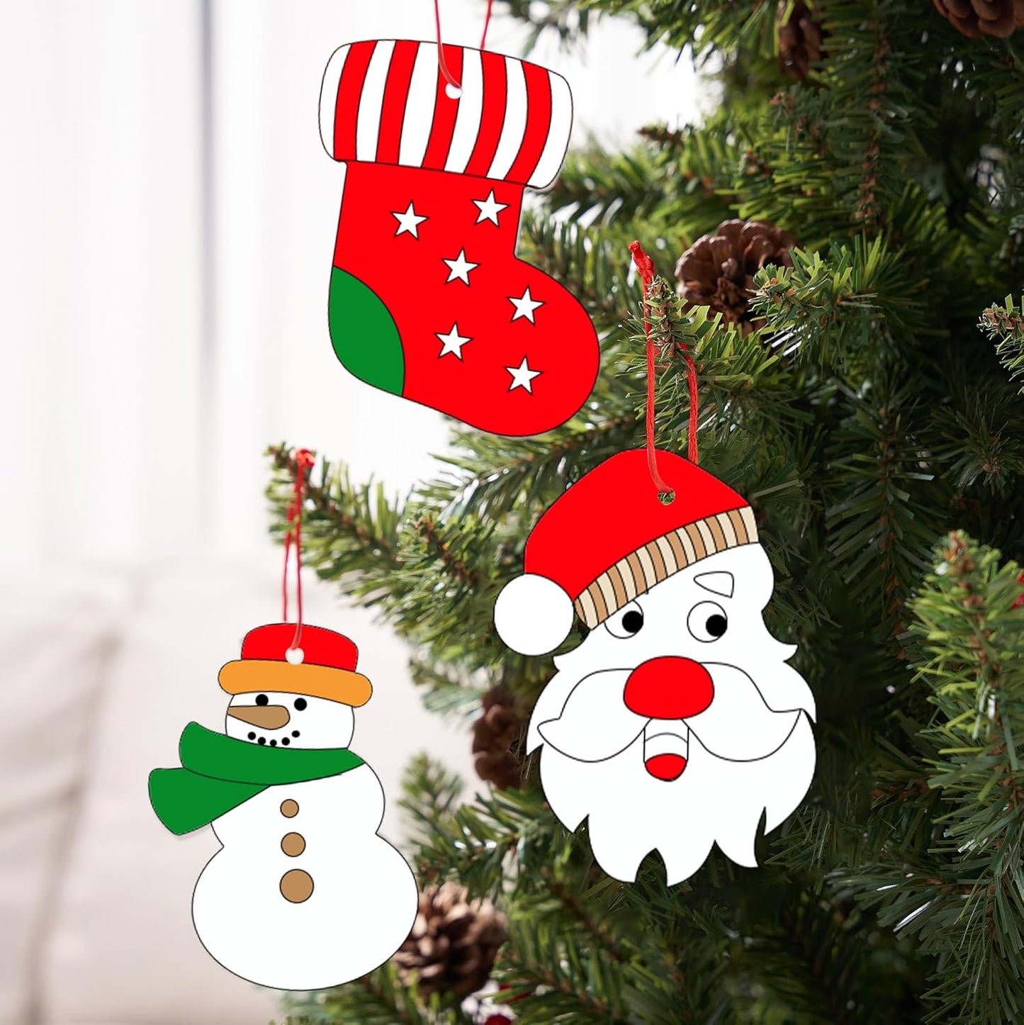 72 Pcs Christmas Scratch Art Ornaments, Rainbow Color Scratch Paper Craft Kit Include Snowman, Christmas Tree, and Reindeer, Scratch off Hanging Ornament for Kids Party Favor