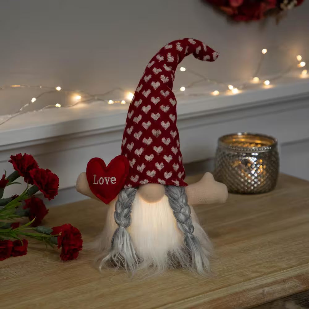 13 In. Lighted Girl Valentine'S Day Gnome with Love Heart