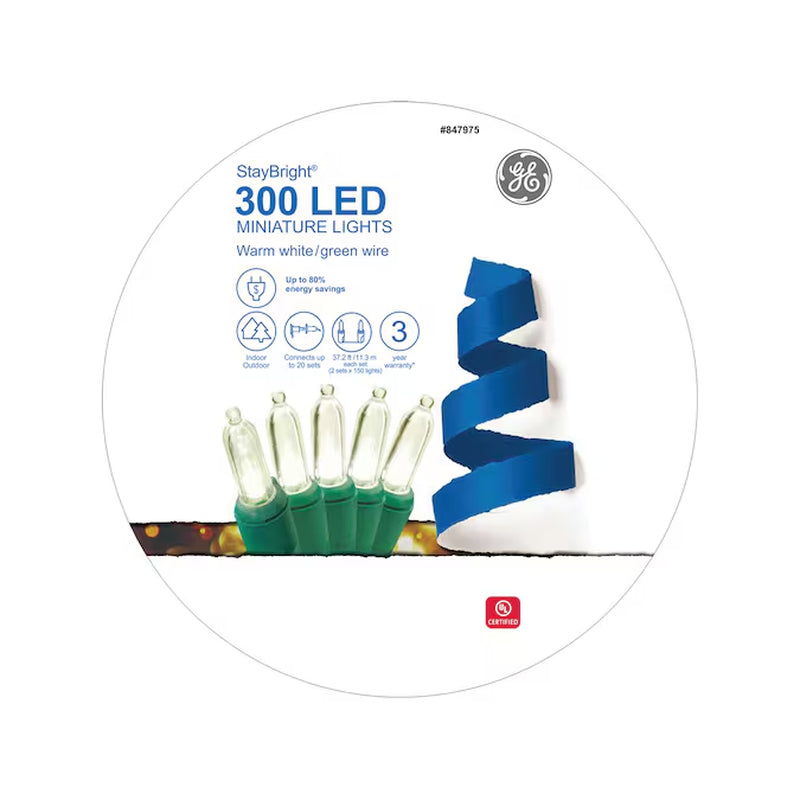 300-Count 74.4 Ft Staybright Warm White LED String Christmas Lights