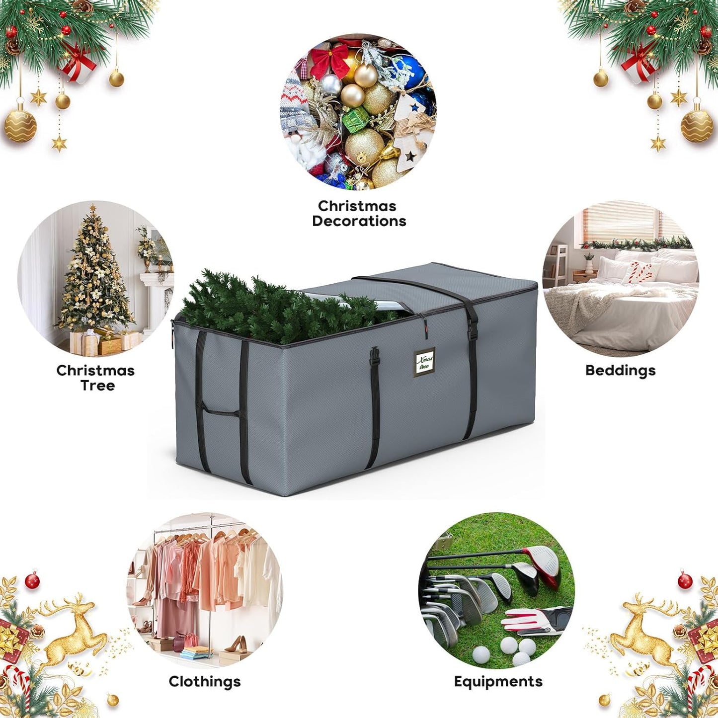 Christmas Tree Storage Bag 9Ft, Christmas Tree Bag with Adjustable Straps Fits Artificial Tree, Christmas Tree Storage Box 600D Waterproof Oxford Extra Large Heavy Duty, Dual Zippers