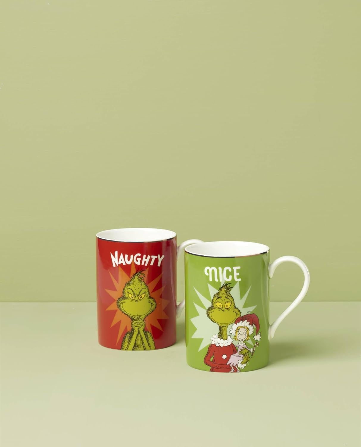 Merry Grinchmas Naughty & Nice Mug Set, 2 Count, Green