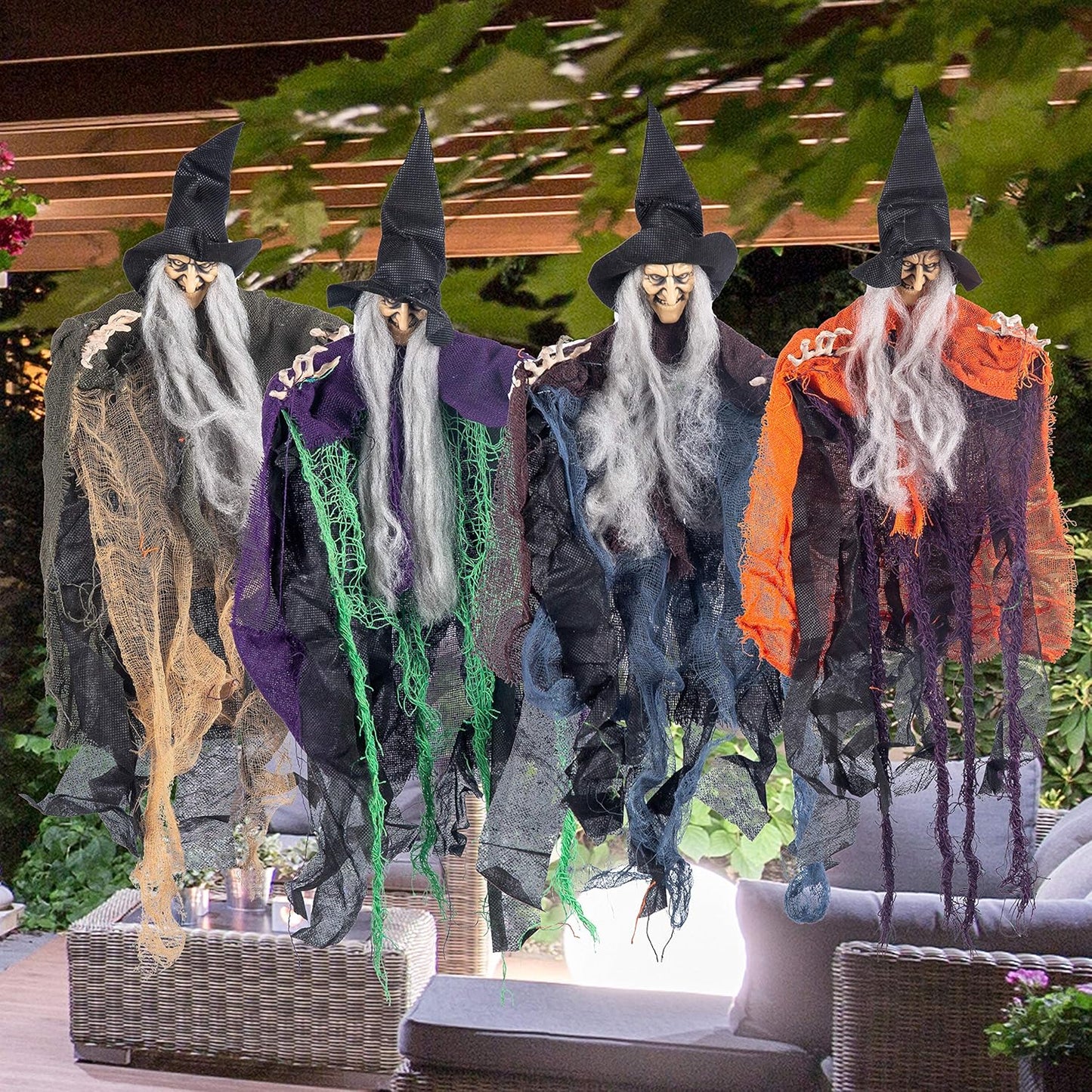 4 Pcs 19.6” Witch Halloween Decorations Outdoor Indoor Halloween Witch Decor Hanging Flying Witch Haunted House Large Cute Witch Lawn Garden Yard