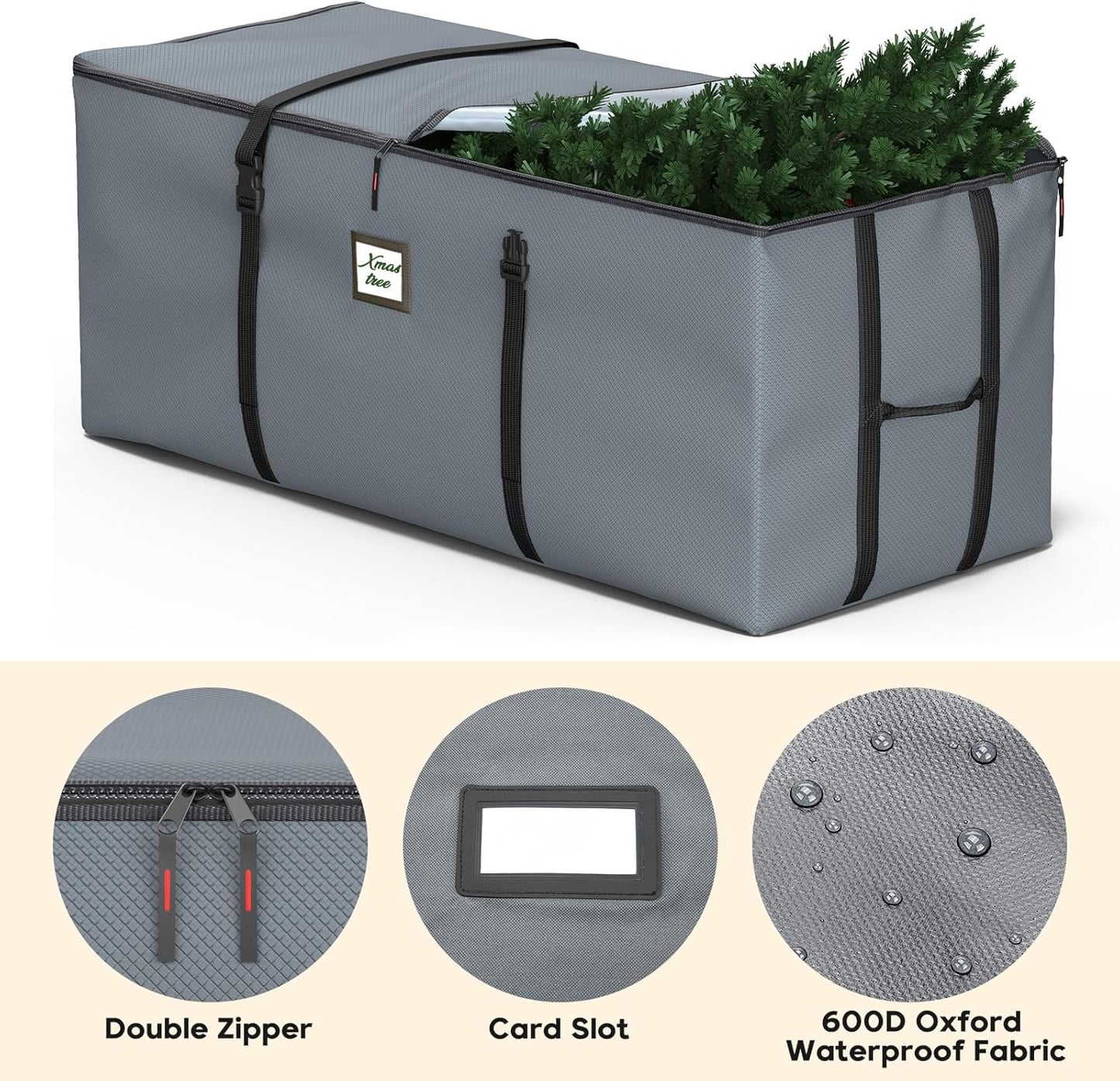 Christmas Tree Storage Bag 9Ft, Christmas Tree Bag with Adjustable Straps Fits Artificial Tree, Christmas Tree Storage Box 600D Waterproof Oxford Extra Large Heavy Duty, Dual Zippers