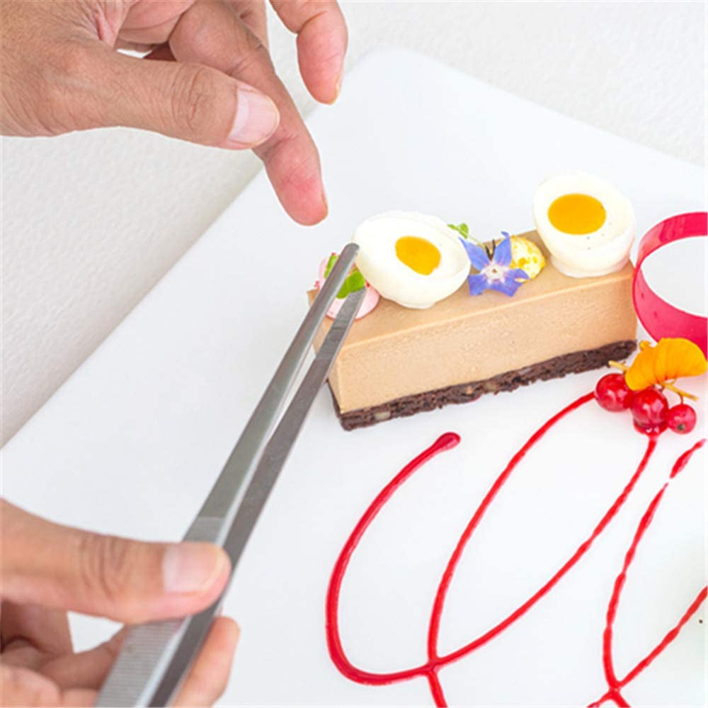 Long Tweezers- with Precision Serrated Kitchen Tweezers Tongs, for Barbecue and Hand-Made Stainless Steel Cooking Tweezers(8 Inches)
