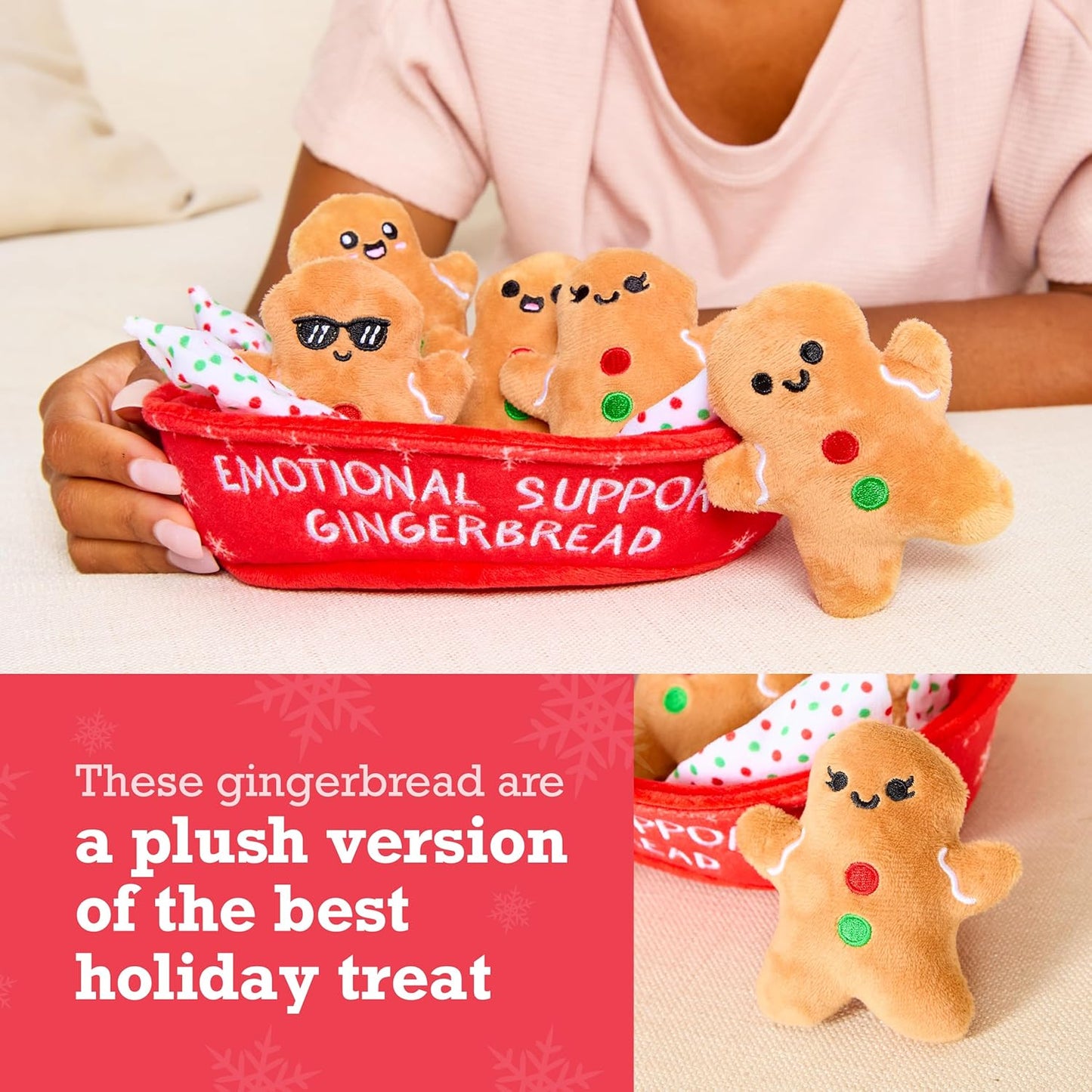 Emotional Support Gingerbread by Relatable, Christmas Stuffed Animals, Great Gingerbread Man Gifts, Funny Gifts or Cute Christmas Decor, Includes 5 Gingerbread Plushies with Carrying Basket
