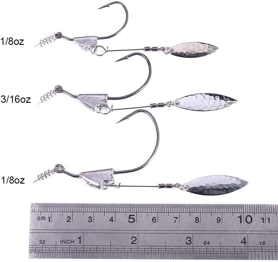 Keel Weighted Swimbait Hooks with Blade Attachment Fishing Lures Jig Heads Weighted Twistlock Crankbait Fishing Hooks Spinner Blades Fishing Lures for Freshwater 5 Pcs/Pack
