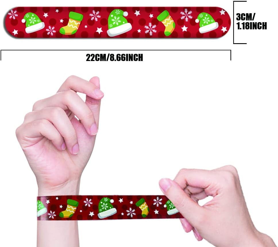 48Pcs Christmas Slap Bracelets,Xmas Slap Wristbands Assorted Christmas Theme Pattern Snap Wristbands for Kids Christmas Party Favors Gift Bag Filler