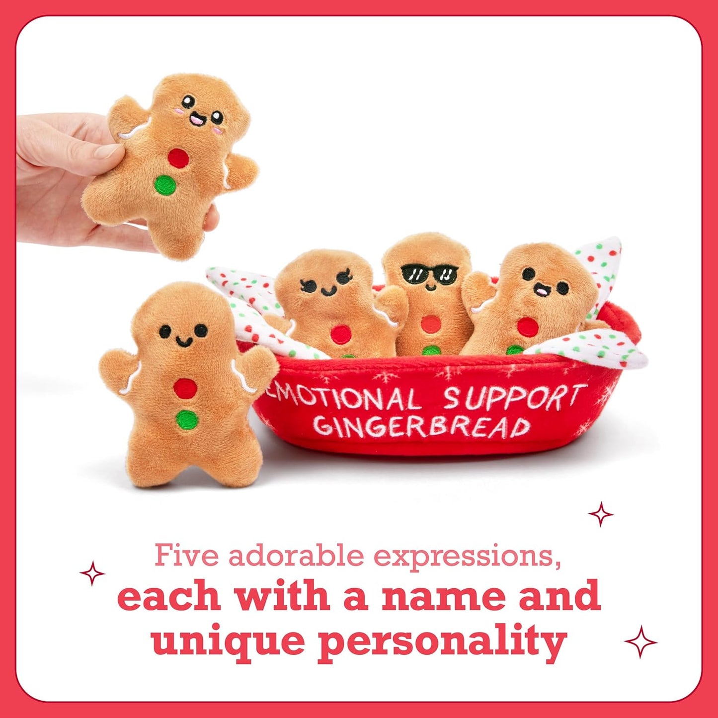 Emotional Support Gingerbread by Relatable, Christmas Stuffed Animals, Great Gingerbread Man Gifts, Funny Gifts or Cute Christmas Decor, Includes 5 Gingerbread Plushies with Carrying Basket